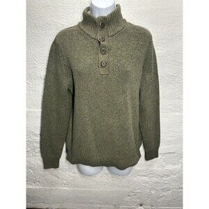 G.H.Bass&Co  Earth Green Ribbed Henley Style Cotton Pullover sweater sz Medium